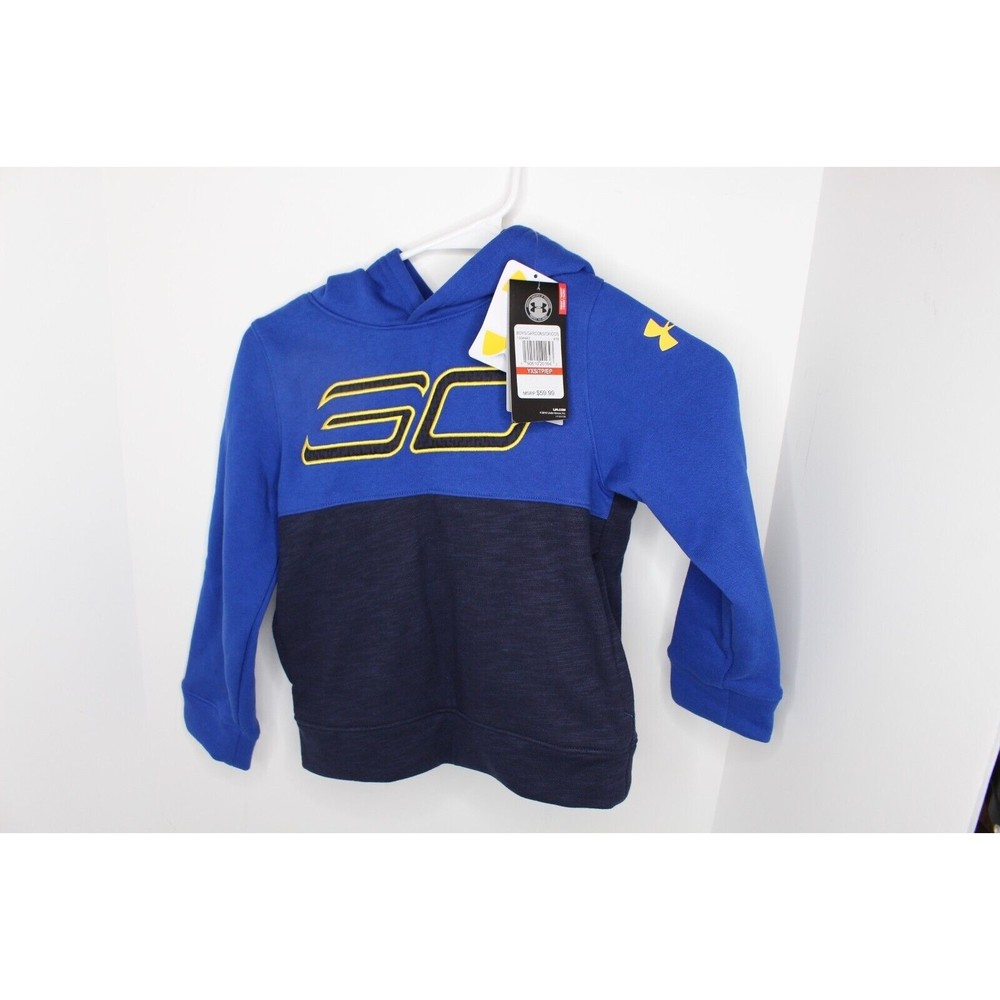 NWT Under Armour Boys SC30 Logo Fleece Hoodie 130443 Blue Navy YXS - Picture 1 of 3